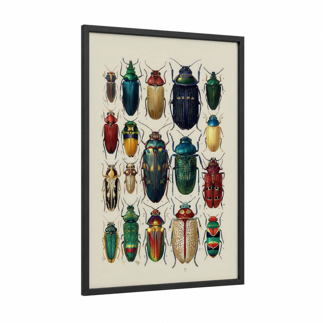 Jeweled Beetle Collection framed art print — black wood frame — green and gold palette