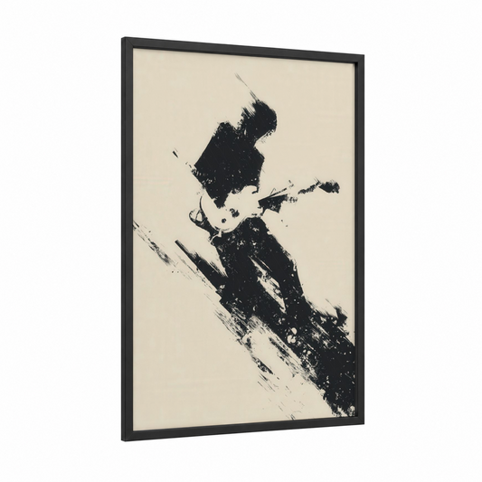 Electric Rebellion framed rock'n roll print — black wood frame — black and white and cream palette