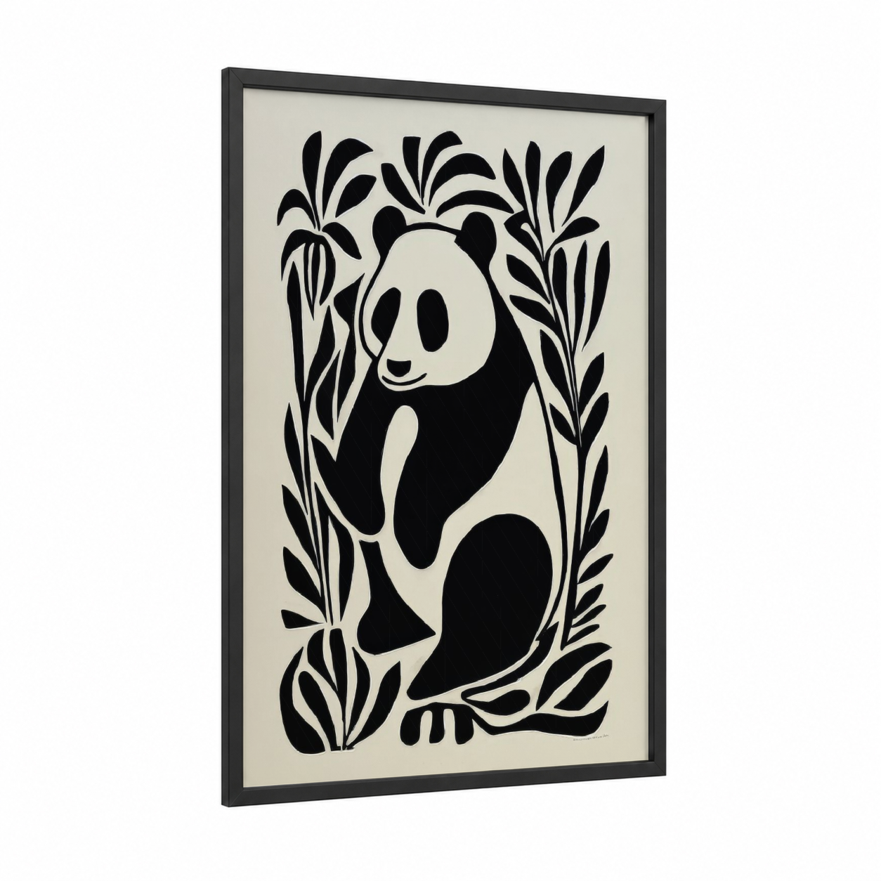 Bamboo Panda framed art print — black wood frame — black and white palette