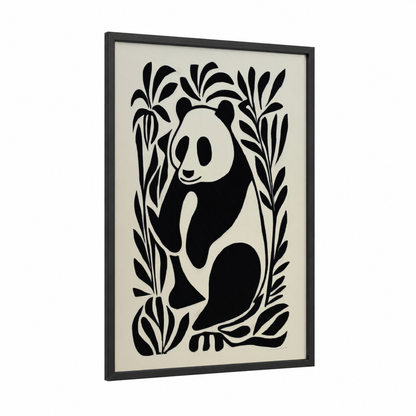 Bamboo Panda framed art print — black wood frame — black and white palette