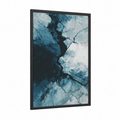 Frozen Glacier framed art print — black wood frame — blue and white and blue palette