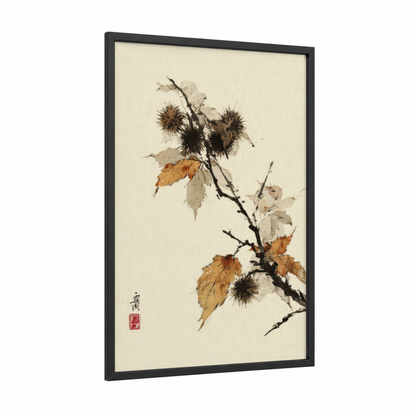 Autumn Fruit Tree framed fruit trees print — black wood frame — cream and russet palette