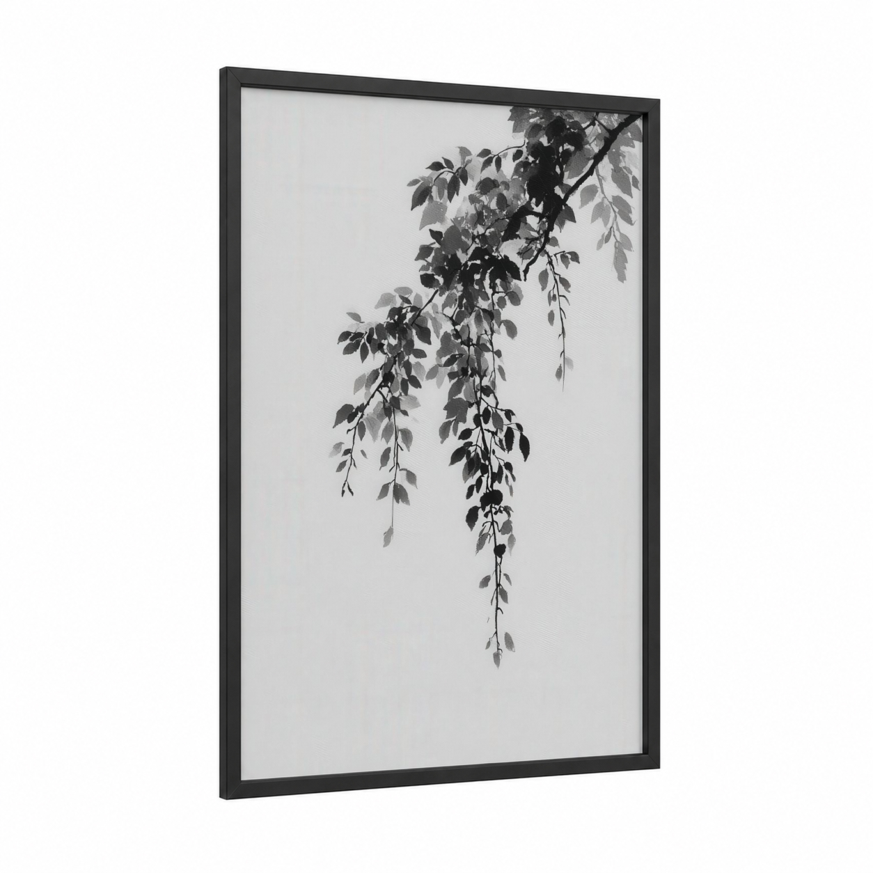 Cascading Wisteria framed art print — black wood frame — black and white and gray palette