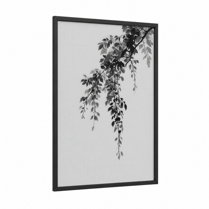 Cascading Wisteria framed art print — black wood frame — black and white and gray palette