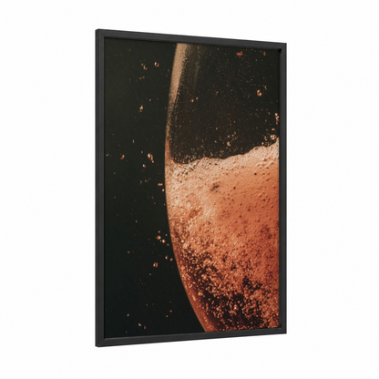Rosé Wine Splash framed rose wine print — black wood frame — gold and black palette