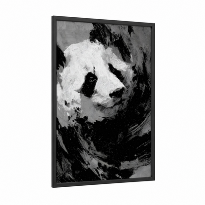 Monochrome Panda framed art print — black wood frame — black and white palette