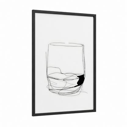 Minimal Whiskey framed art print — black wood frame — black and white palette
