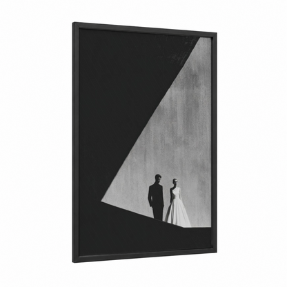 Silhouette Couple framed groom and bride print — black wood frame — black and white and gray palette