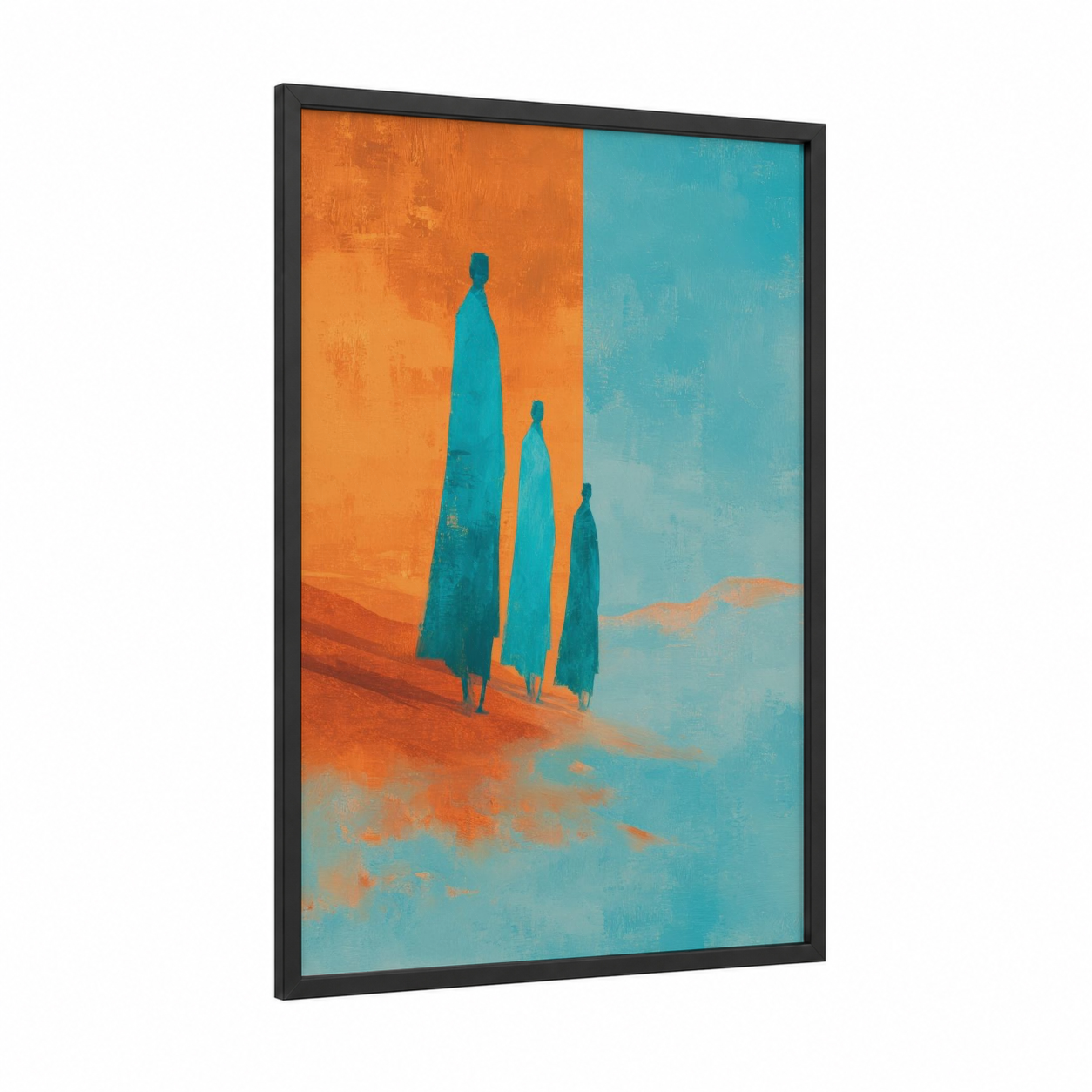 Desert Pilgrimage framed epiphany print — black wood frame — orange and turquoise palette