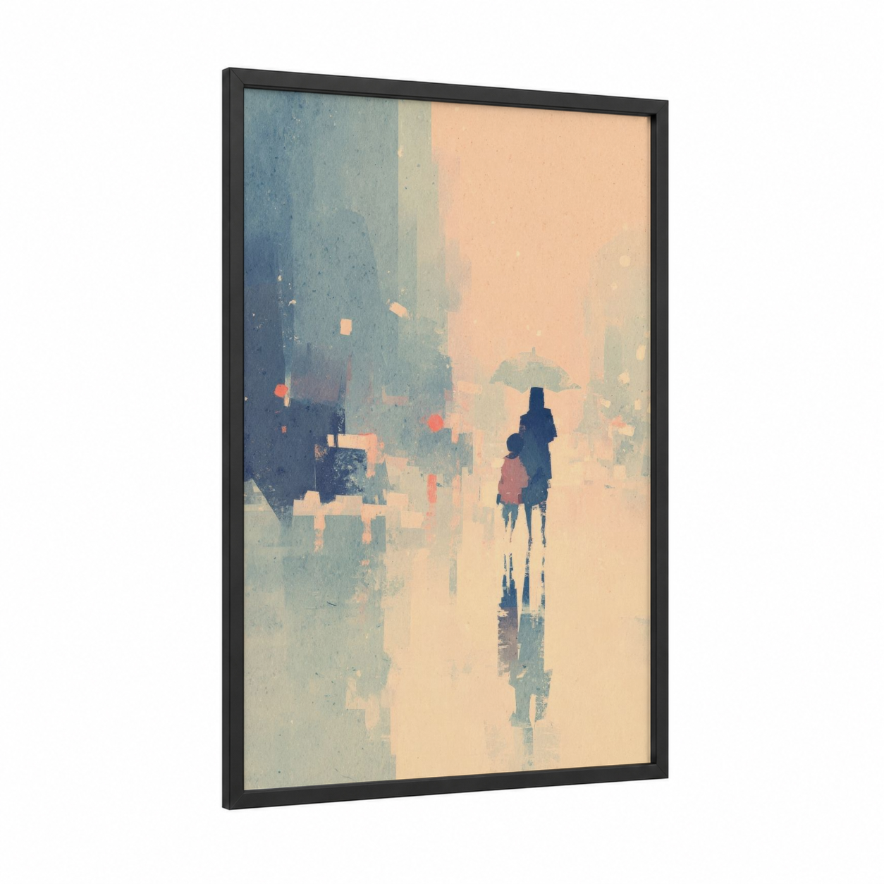 Urban Connection framed mother's day print — black wood frame — blue and peach palette