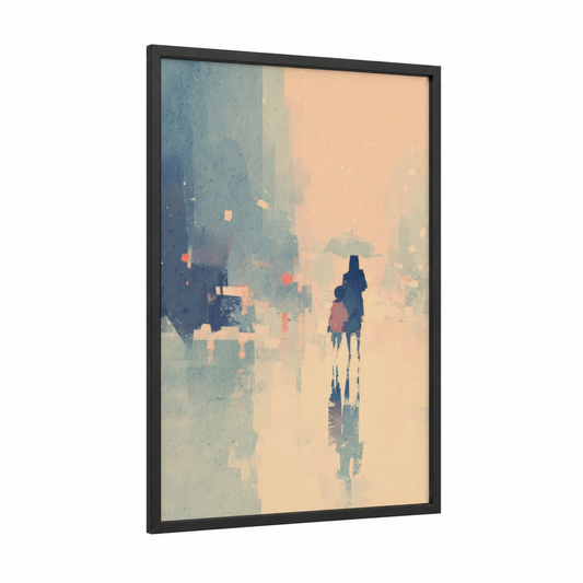 Urban Connection framed mother's day print — black wood frame — blue and peach palette