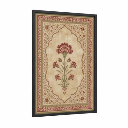 Persian Carnation Botanical Wall Art framed carnations print — black wood frame — maroon and beige palette