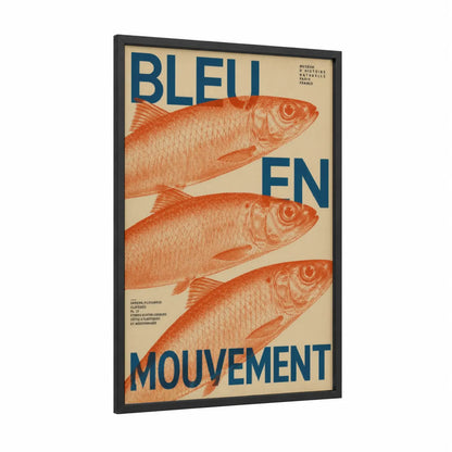 Vintage French Fish Museum Wall Art framed fresh water fish print — black wood frame — orange and cream palette