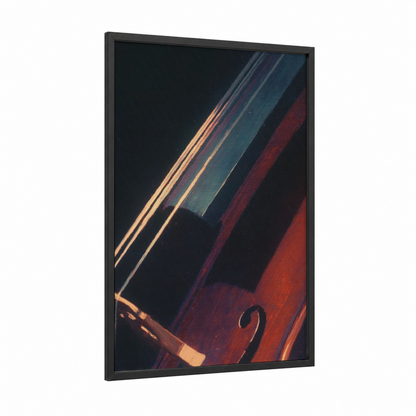 Classical Strings framed art print — black wood frame — gold and maroon palette