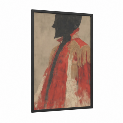 Scarlet Elegance framed vintage fashion print — black wood frame — red and cream palette