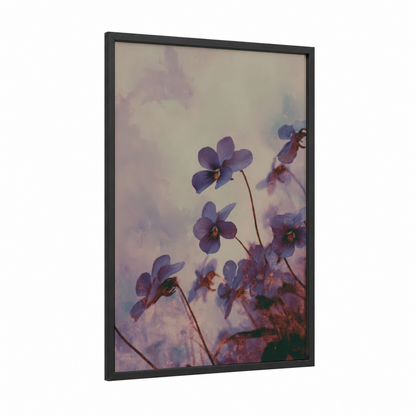 Misty Violets framed art print — black wood frame — lavender and dove gray palette
