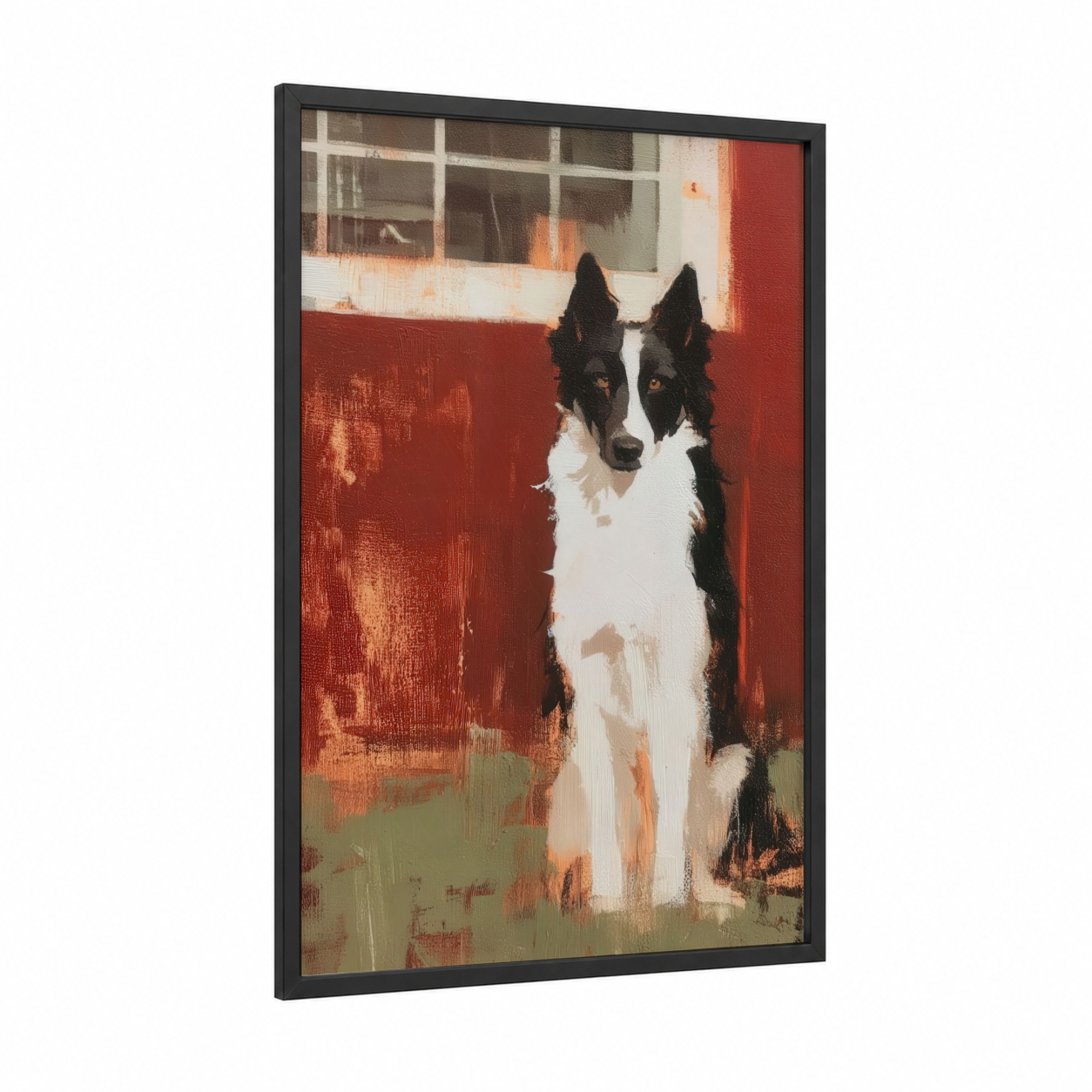 Rustic Spitz Portrait framed art print — black wood frame — red and black and white palette