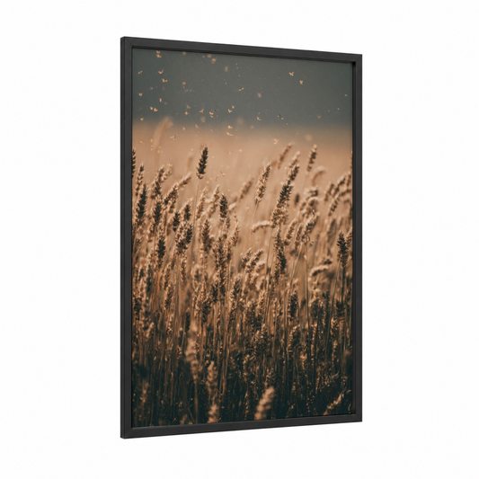 Golden Grain Field framed art print — black wood frame — gold and champagne gold palette