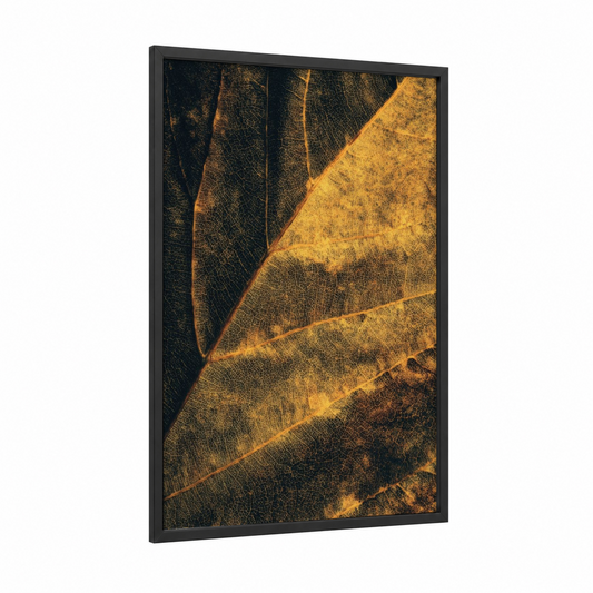 Golden Leaf Detail framed cigars print — black wood frame — gold and black and gold palette