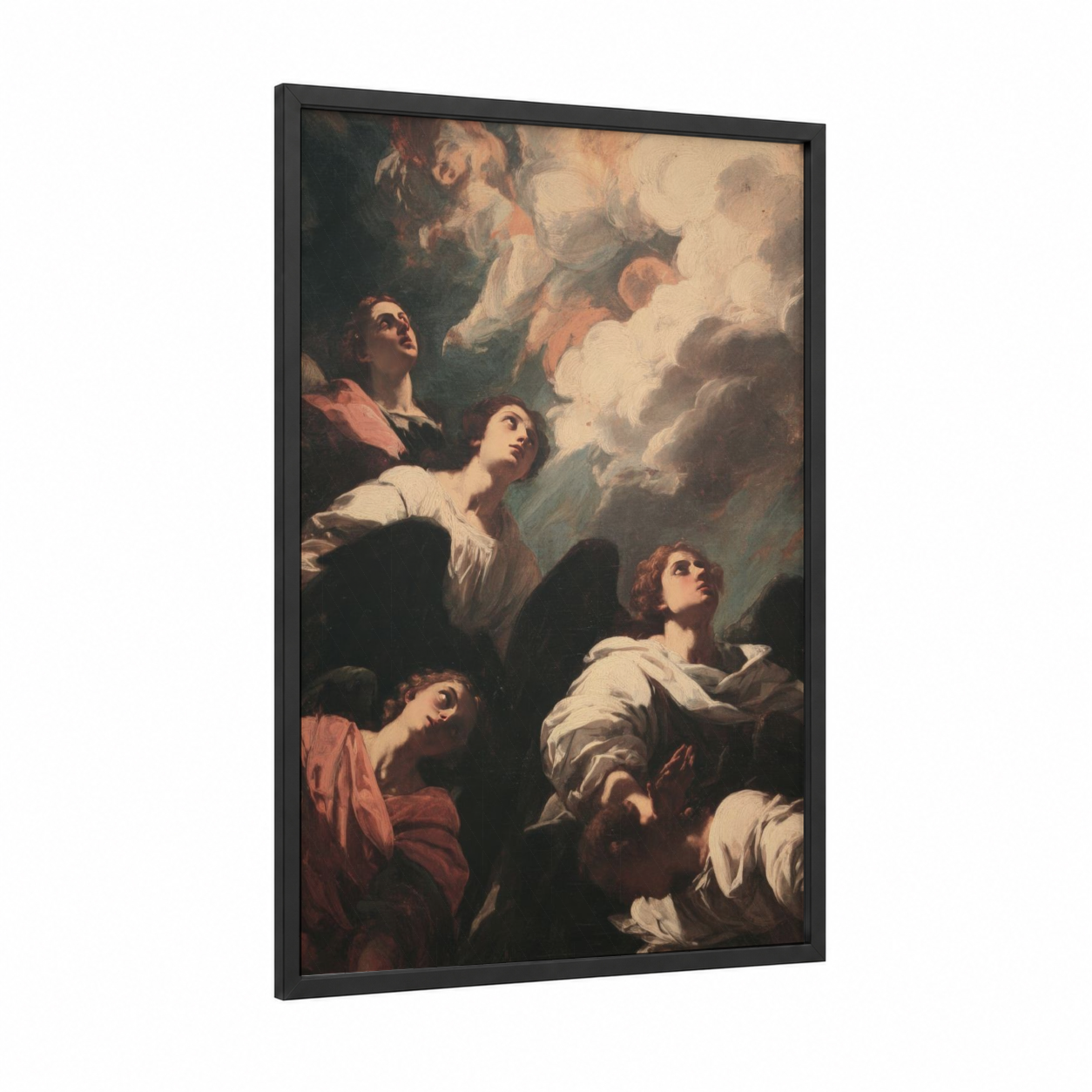 Heavenly Ascension framed all saints day print — black wood frame — cream and russet palette