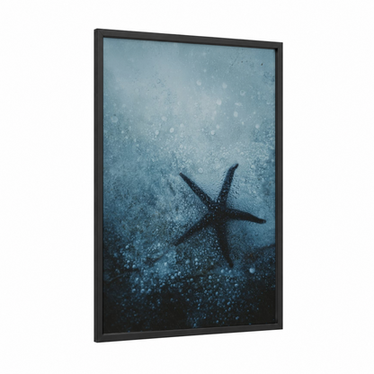 Ethereal Starfish framed art print — black wood frame — blue and gray and blue and white palette