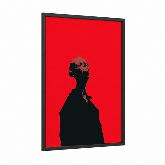 Crimson Undead framed zombie print — black wood frame — red and black palette