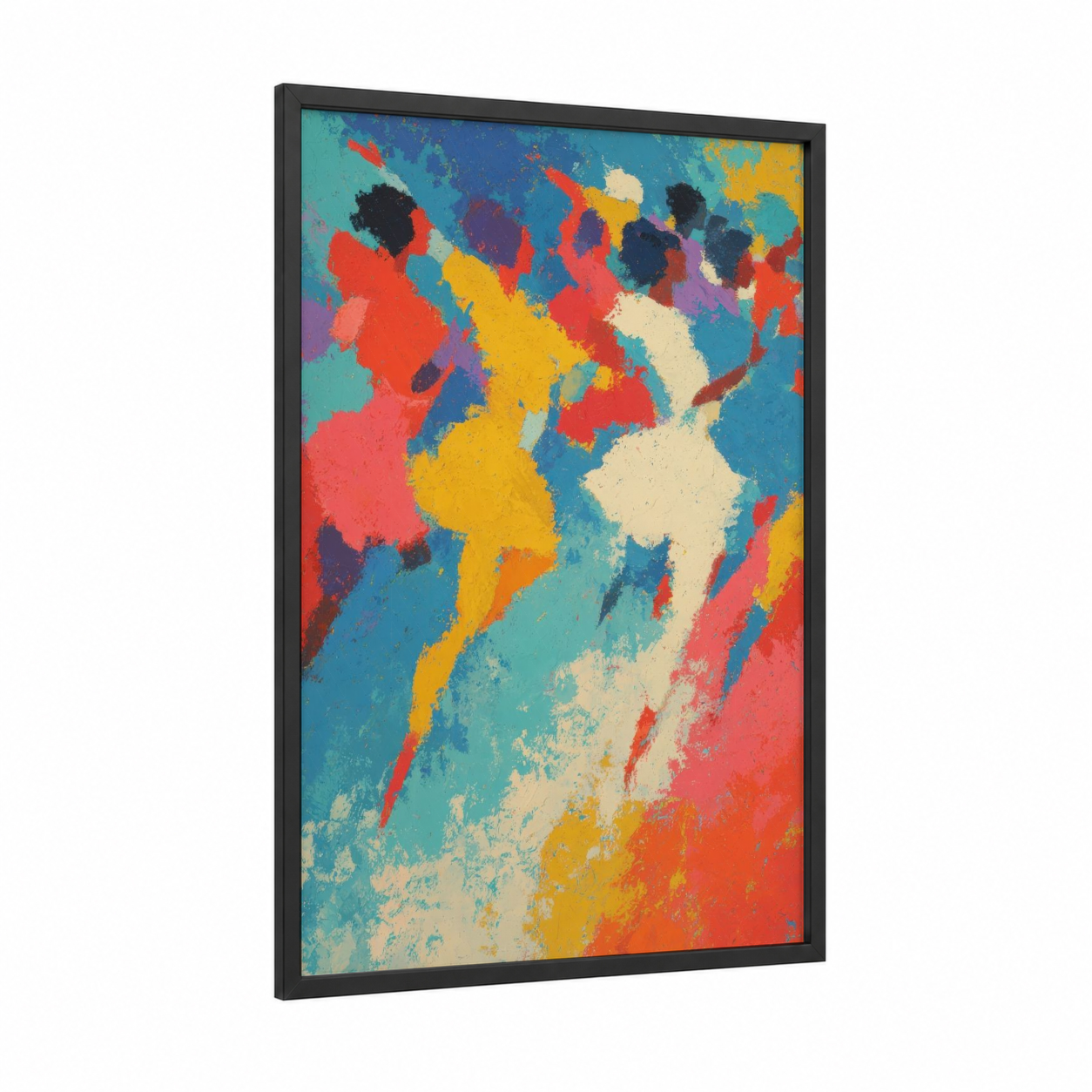 Vibrant Salsa Motion framed art print — black wood frame — red and gold palette