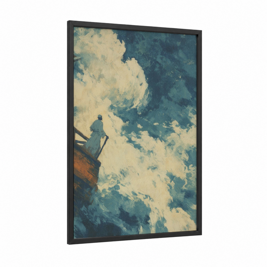 Heavenly Ascension framed st. paul print — black wood frame — blue and white and cream palette