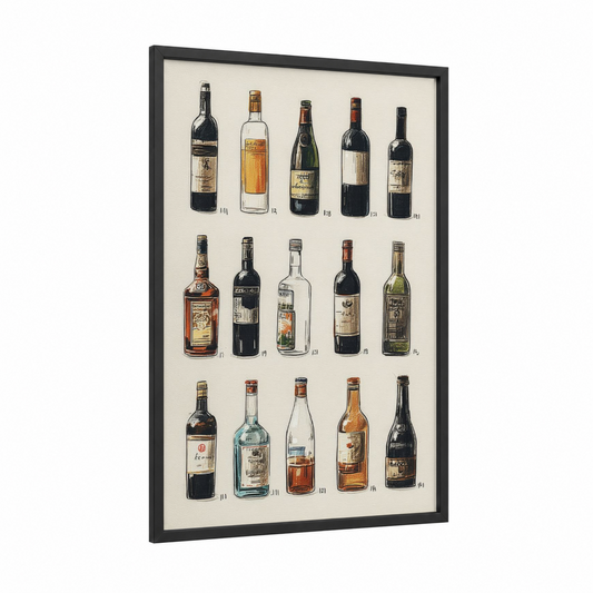 Vintage Wine Collection framed red wine print — black wood frame — cream and black and white palette