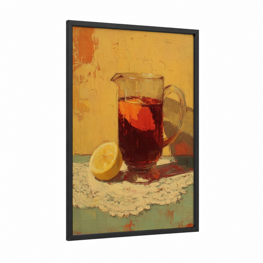 Crimson Iced Tea framed art print — black wood frame — gold and red palette
