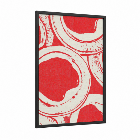 Crimson Condiments framed art print — black wood frame — red and white palette