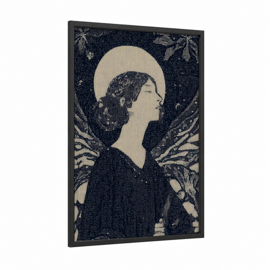 Ethereal Fairy Profile framed art print — black wood frame — black and white and cream palette