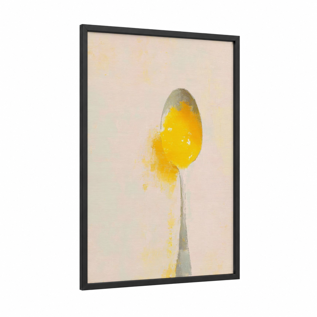 Golden Spoon Splash framed condiments print — black wood frame — gold and cream palette