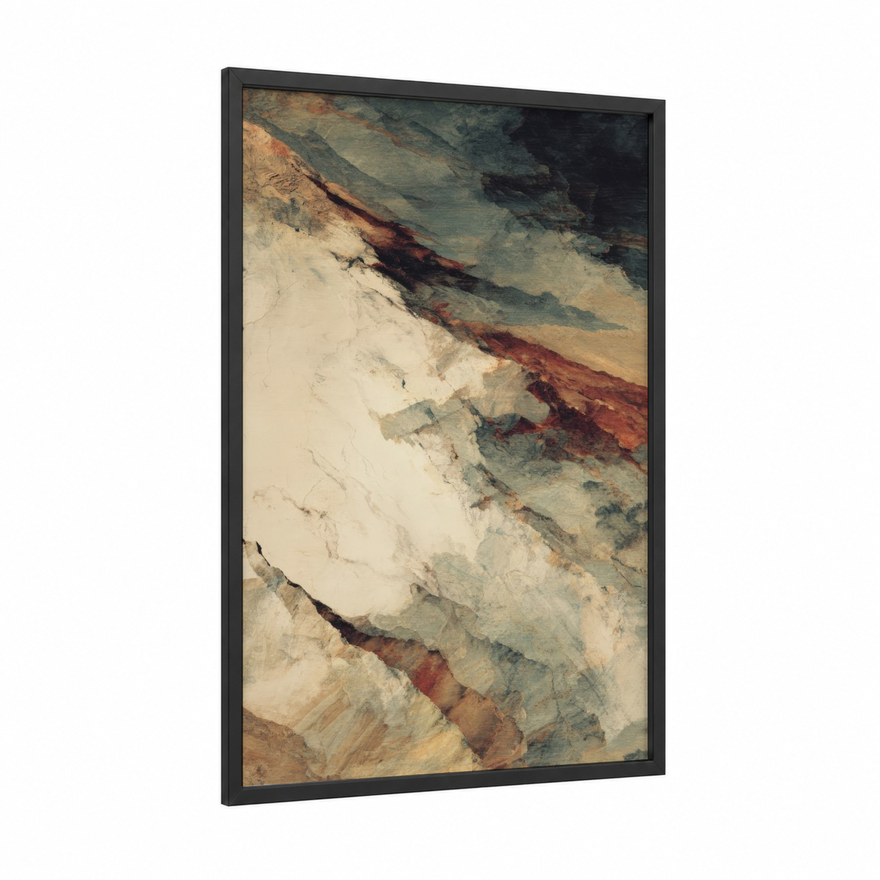 Mineral Glacier framed art print — black wood frame — cream and russet palette