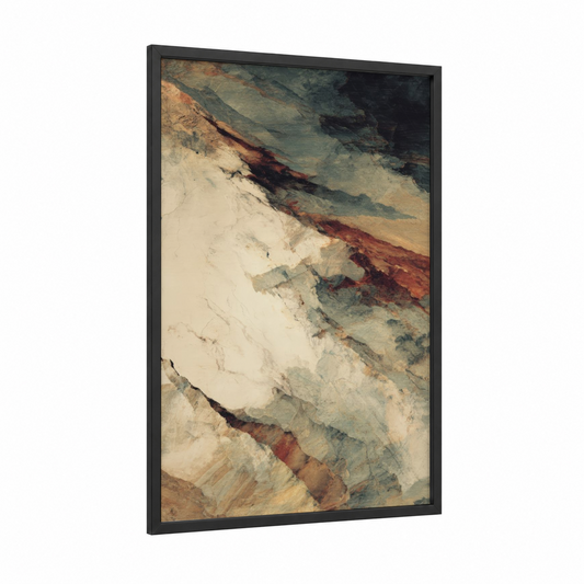 Mineral Glacier framed art print — black wood frame — cream and russet palette