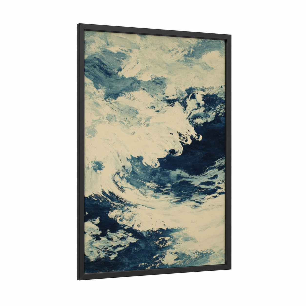 Dramatic Storm Clouds framed art print — black wood frame — blue and white and teal palette