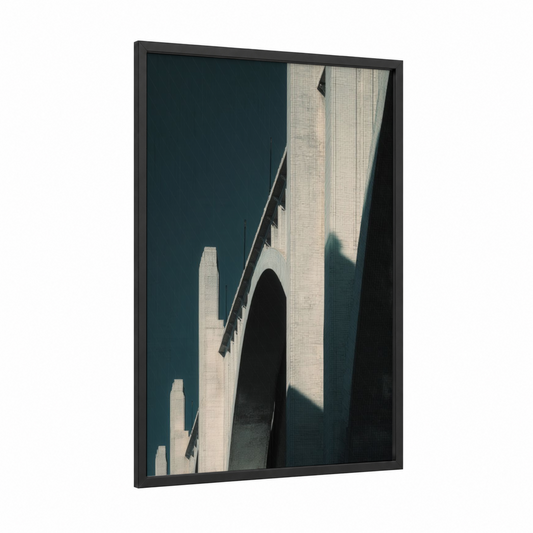 Concrete Arch Bridge framed bridges print — black wood frame — dove gray and dark blue palette