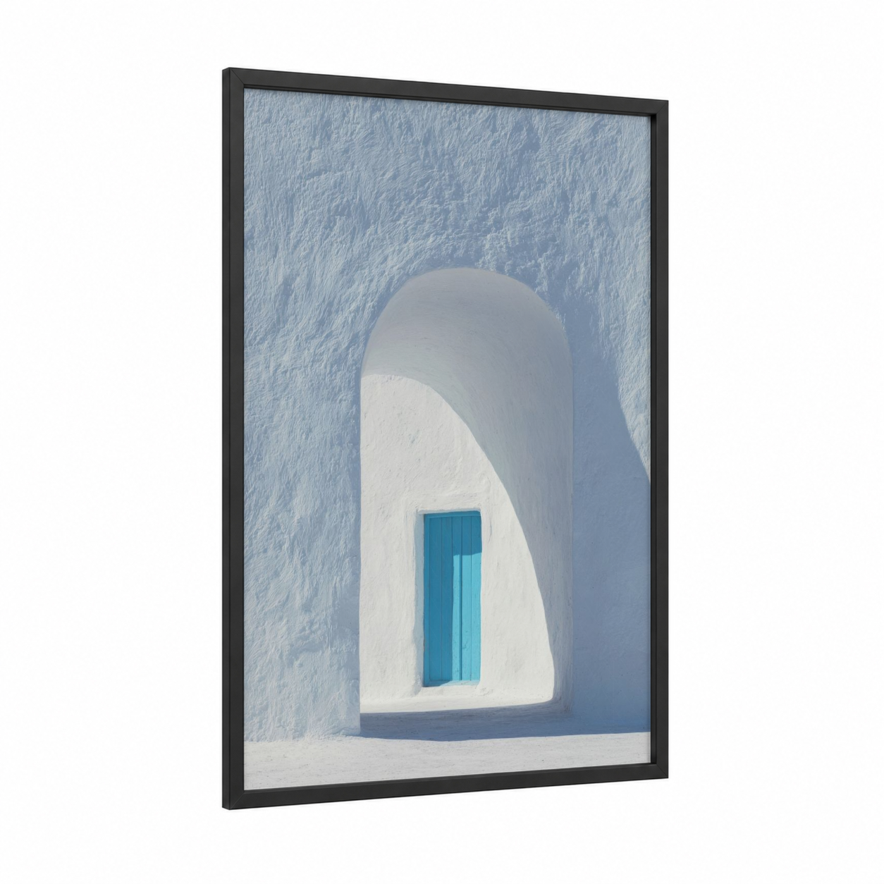 Turquoise Arch framed art print — black wood frame — white and blue palette