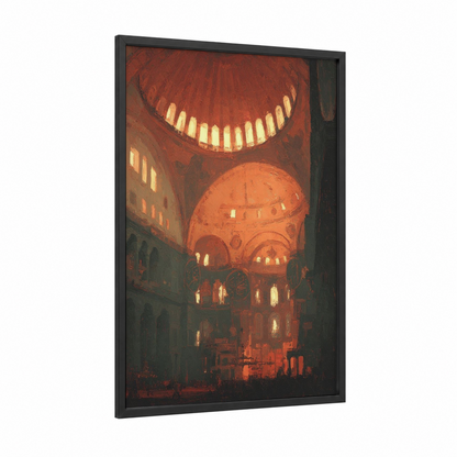 Crimson Cathedral framed hagia sofia print — black wood frame — red and gold palette