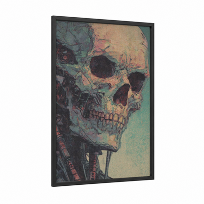 Ethereal Zombie Portrait framed art print — black wood frame — sage green and peach palette
