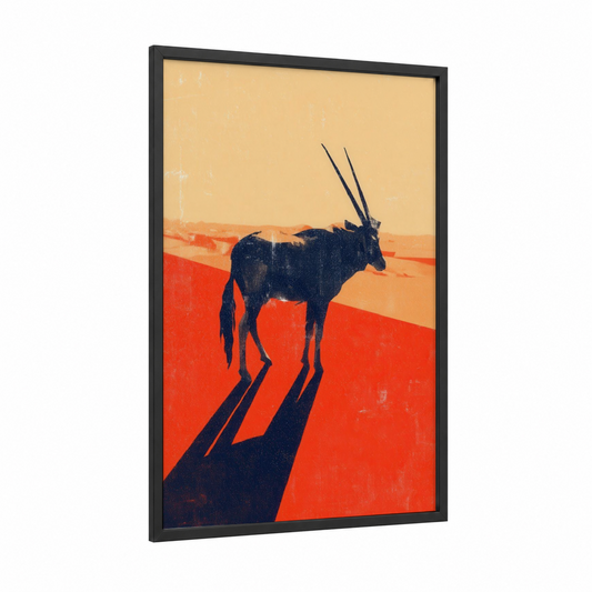 Desert Antelope framed art print — black wood frame — red and gold palette