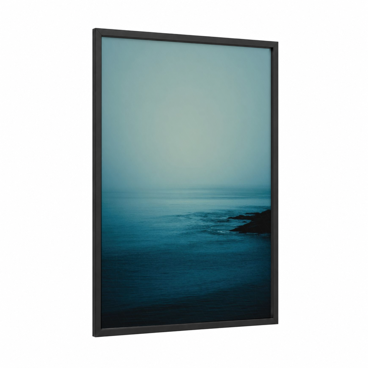 Twilight Seascape framed seascapes and ocean print — black wood frame — blue and black palette