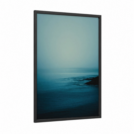 Twilight Seascape framed seascapes and ocean print — black wood frame — blue and black palette