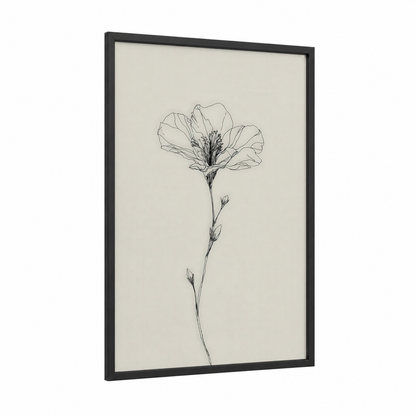 Delicate Hibiscus framed art print — black wood frame — black and white and cream palette
