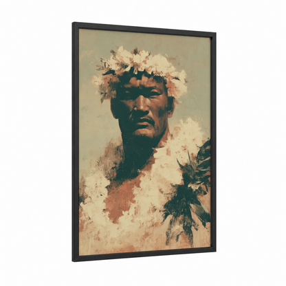 Floral Hula Dancer framed art print — black wood frame — cream and russet palette