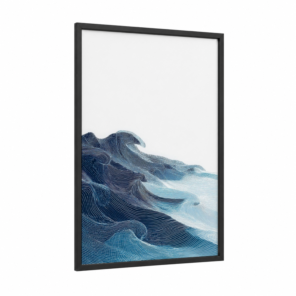 Flowing Ocean Waves framed seascapes and ocean print — black wood frame — blue and teal palette