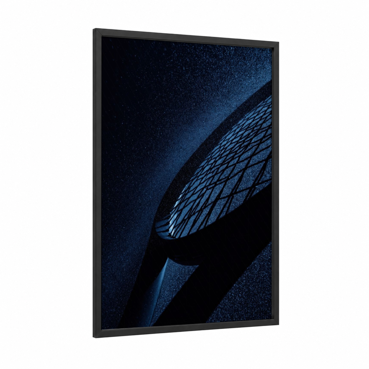 Midnight Racquetball framed art print — black wood frame — dark blue and black palette