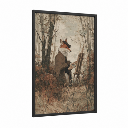 Artist Fox framed art print — black wood frame — brown and cream palette