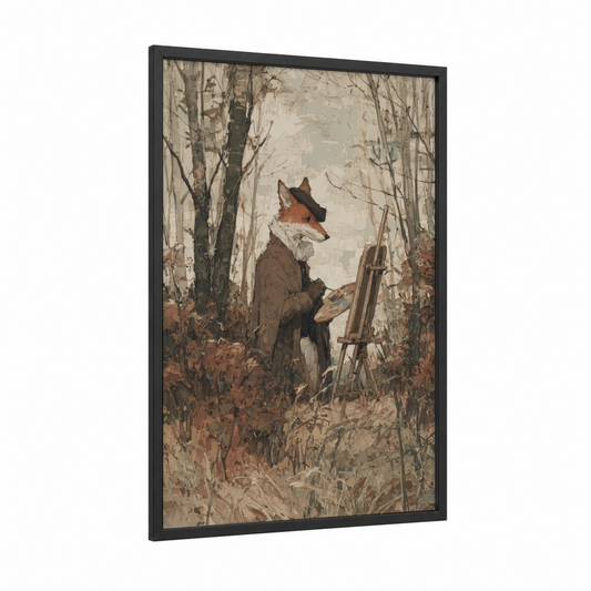 Artist Fox framed art print — black wood frame — brown and cream palette
