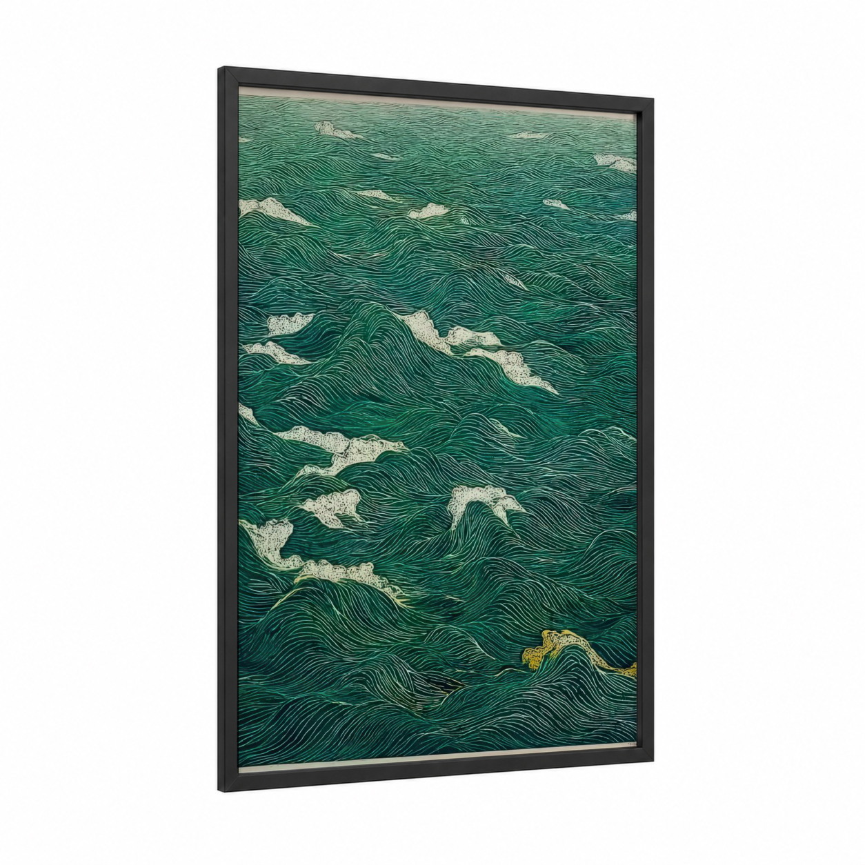 Emerald Waves framed seascapes and ocean print — black wood frame — teal and white palette